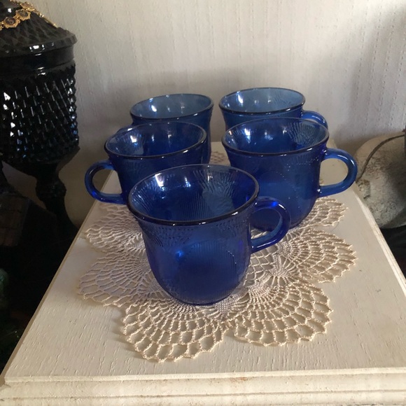 Vintage Colbalt Blue Glass Mugs - Picture 3 of 7